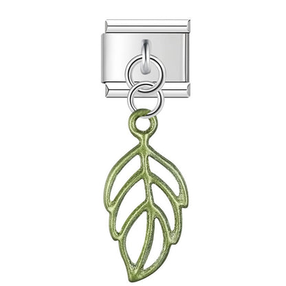 Green skeleton leaf dangle Italian charm, by Charmtastic