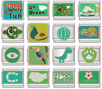 Green Italian Charms — Eye, Star, Heart & Nature Enamel Bracelet Links