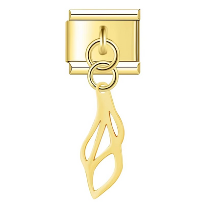Silver & Gold Leaf Dangle Italian Charms — Botanical Pendant Bracelet Links