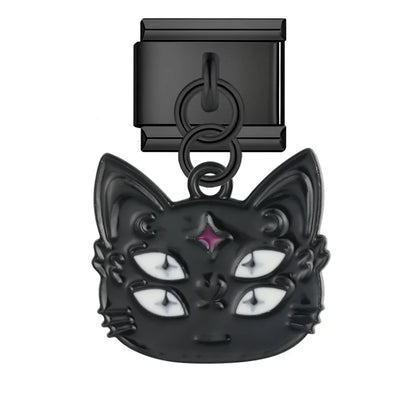 Black cat face Halloween dangle Italian charm, by Charmtastic