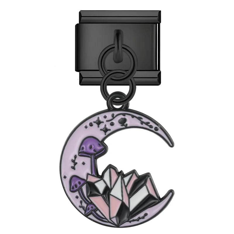 Crystal moon Halloween dangle Italian charm, by Charmtastic