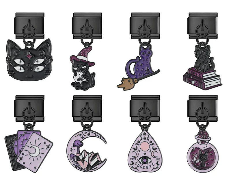 Halloween black cat dangle Italian charms, by Charmtastic