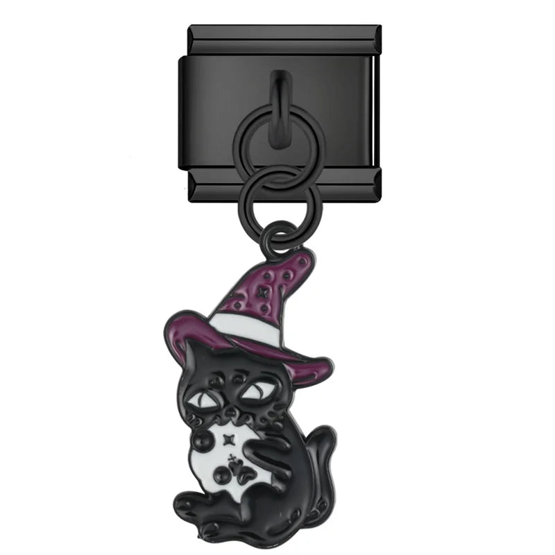 Witch cat Halloween dangle Italian charm, by Charmtastic