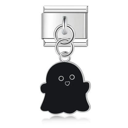 Halloween themed Ghost Castle Bat charms – silver black ghost silhouette charm, Italian charm bracelet charm by Charmtastic