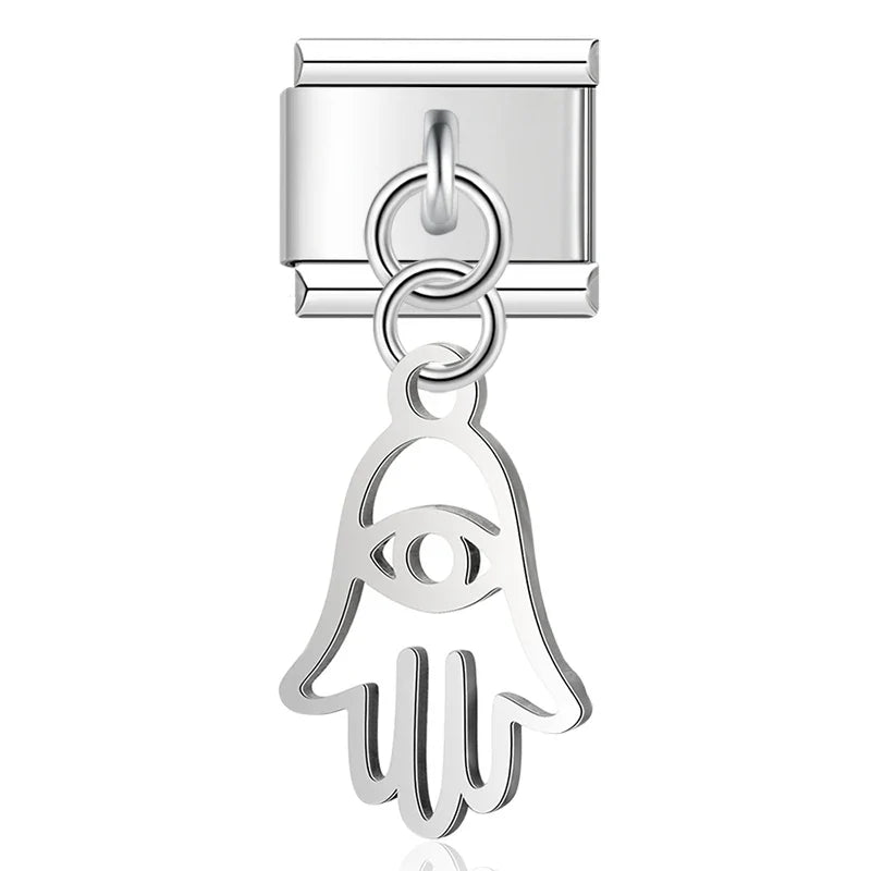 Hamsa hand silver cutout Italian charm, by Charmtastic