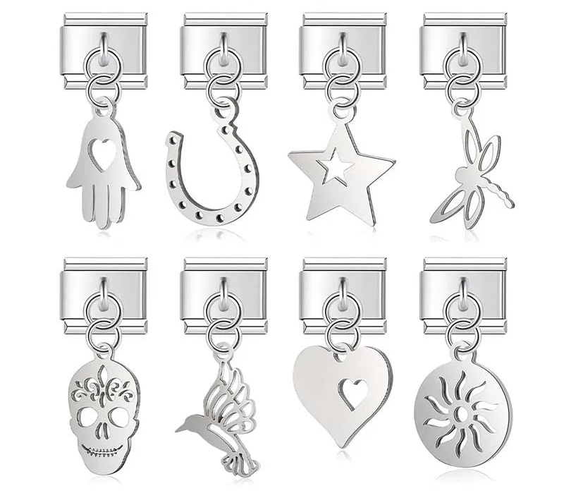 Sun, skull, hamsa and animal silver cutout Italian charms, by Charmtastic