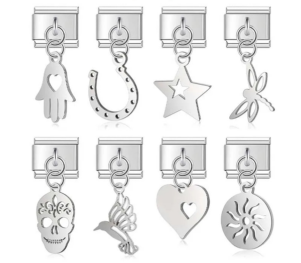 Sun, skull, hamsa and animal silver cutout Italian charms, by Charmtastic