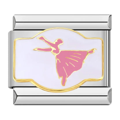 Harry Potter Glaze Flower Dancers Angel Nurse – silver and gold charm with pink ballerina dancer design, Italian charm bracelet charm by Charmtastic