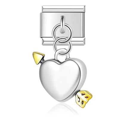 Silver heart with arrow and dice Italian charm, by Charmtastic
