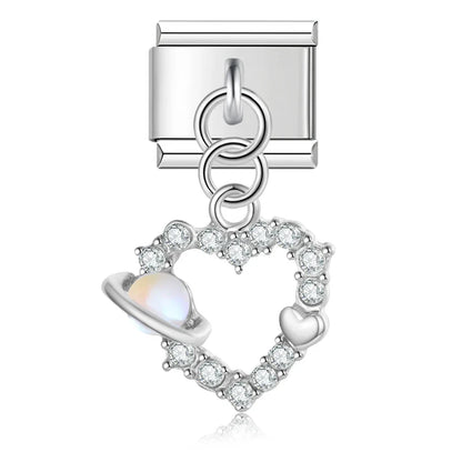 Heart Butterfly Silver Charms – heart-shaped cz charm with blue planet accent, Italian charm bracelet charm by Charmtastic