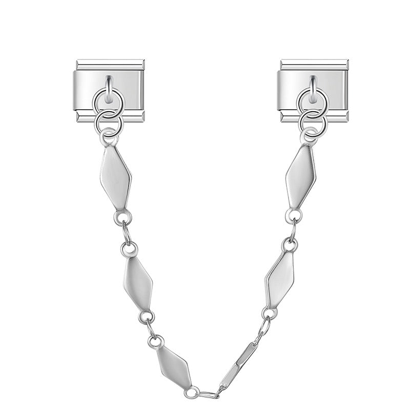 Heart Butterfly Star Chain charms silver&gold – silver safety chain with diamond-shaped links, Italian charm bracelet safety chain by Charmtastic