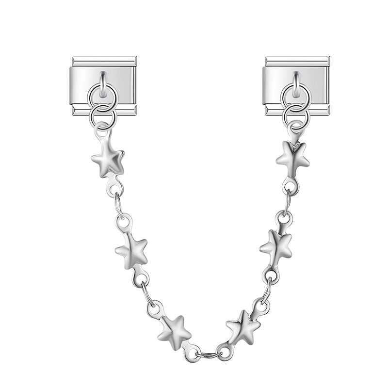 Heart Butterfly Star Chain charms silver&gold – silver safety chain with star-shaped links, Italian charm bracelet safety chain by Charmtastic