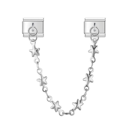 Heart Butterfly Star Chain charms silver&gold – silver safety chain with star-shaped links, Italian charm bracelet safety chain by Charmtastic