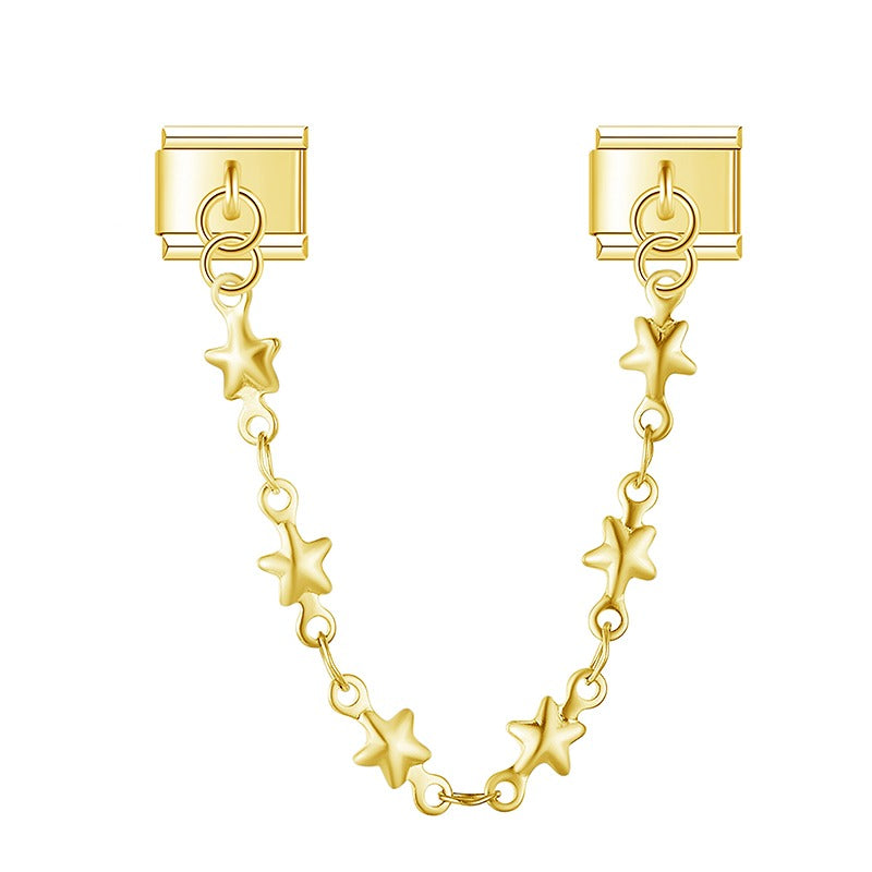 Gold spiky star link safety chain — Italian charm bracelet, by Charmtastic