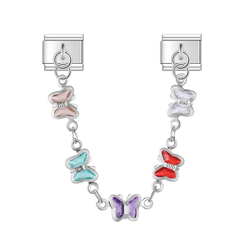 Silver crystal butterfly link safety chain — Italian charm bracelet, by Charmtastic