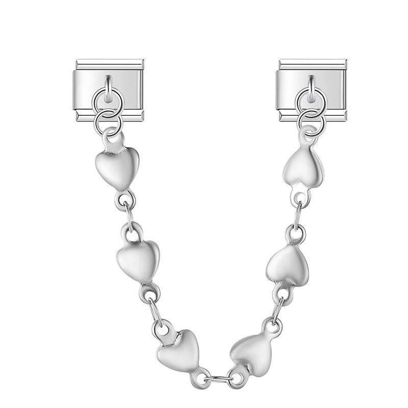 Silver heart link safety chain — Italian charm bracelet, by Charmtastic