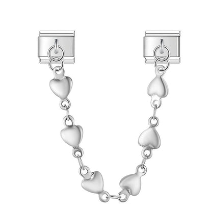 Silver heart link safety chain — Italian charm bracelet, by Charmtastic