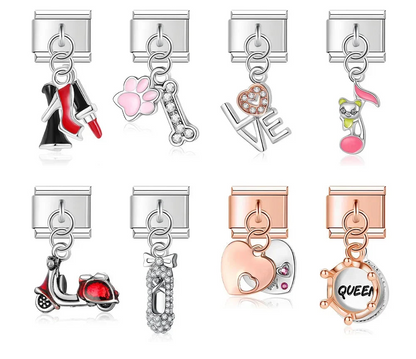 Heart Crown Love Dog's Paw charms – assorted charm set including heels, paw, LOVE heart, and padlock designs, Italian charm bracelet charms by Charmtastic