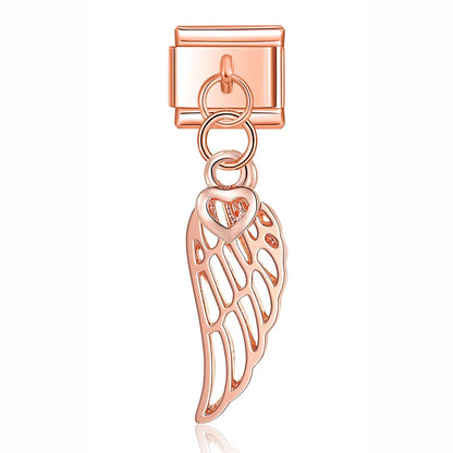 Heart Crown Love Dog's Paw charms – rose gold angel wing charm with heart accent, Italian charm bracelet charm by Charmtastic