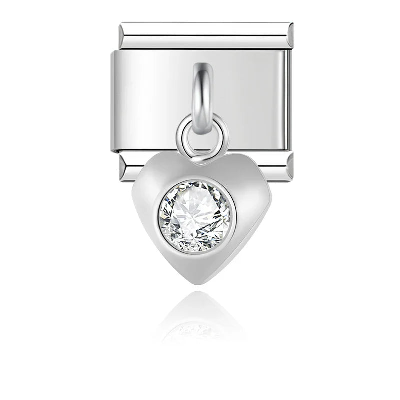 Round Star Heart Gemstone Charms – heart CZ charm in silver, Italian charm bracelet charm by Charmtastic