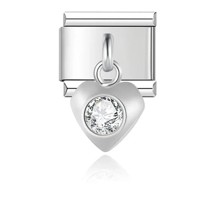 Round Star Heart Gemstone Charms – heart CZ charm in silver, Italian charm bracelet charm by Charmtastic