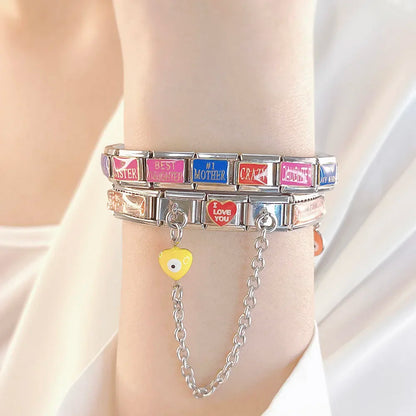 Heart and moon evil eye safety chain detail — 9mm Italian charm, by Charmtastic