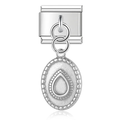 silver dangle charms Heart Eye Moon – silver textured teardrop oval medallion charm, Italian charm bracelet charm by Charmtastic