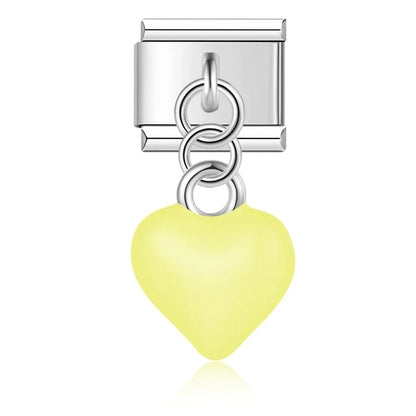 Heart Eye Mushroom Camel Slippers charms silver – silver tulip-shaped heart charm with yellow enamel and crystal center, Italian charm bracelet charm by Charmtastic