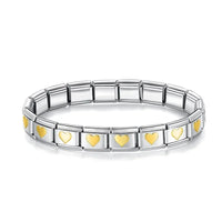 Silver & Gold Heart Italian Charm Bracelet — Repeating Gold Heart Link Design