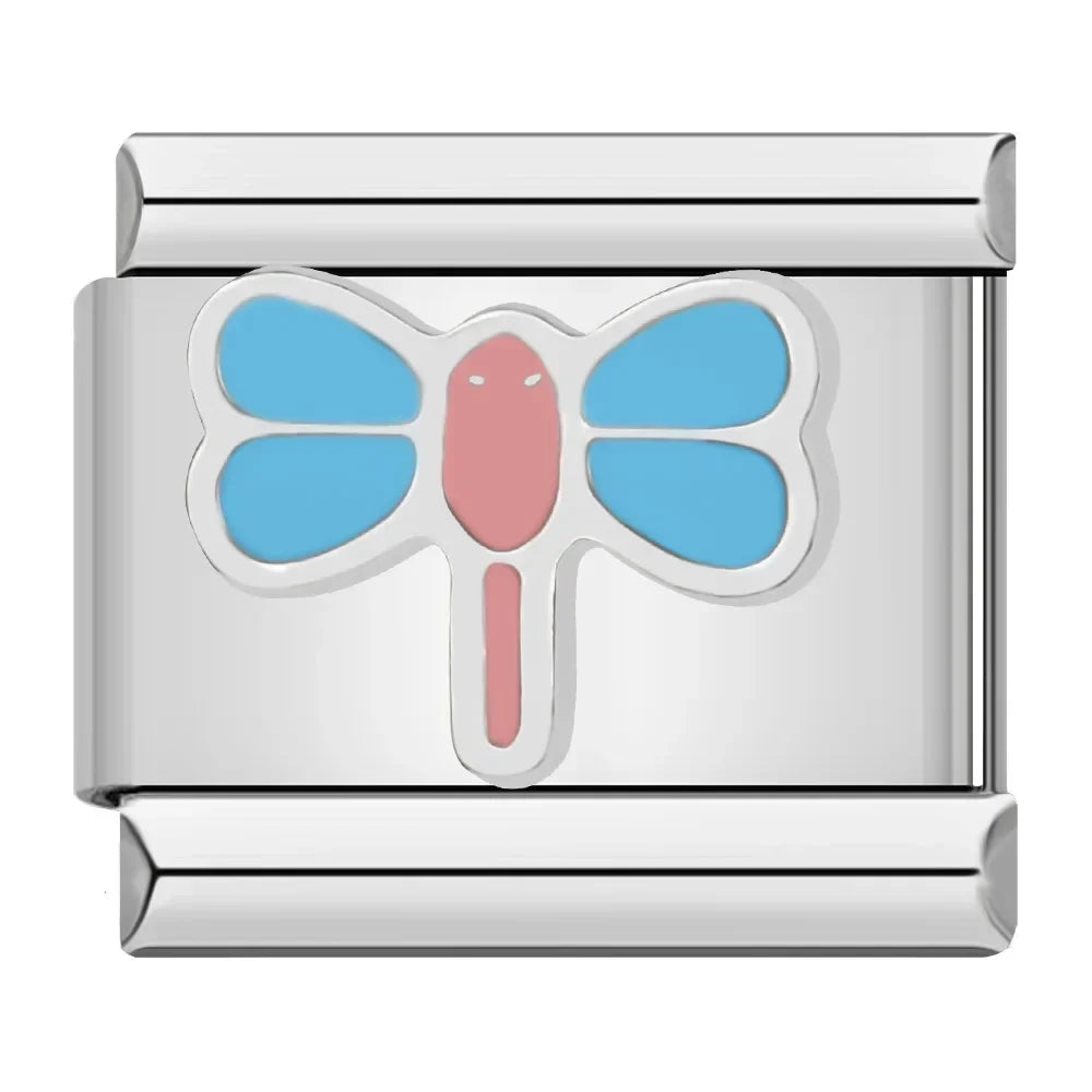 Heart, Flower, Hat & Dragonfly Charm – Italian charm bracelet charm, design 2 of 6, by Charmtastic