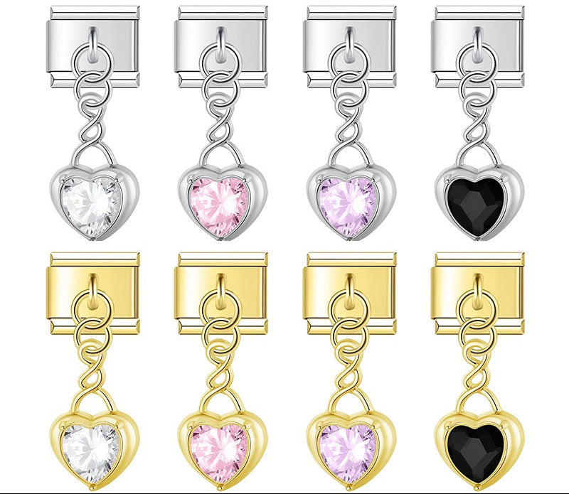 Heart gemstone pendant charms silver&gold – heart gemstone dangle charms in silver and gold, Italian charm bracelet charms by Charmtastic