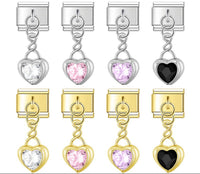 Heart Gemstone Pendant Dangle Italian Charms — Silver & Gold CZ Heart Dangle Links