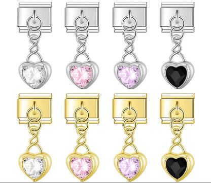 Heart gemstone pendant charms silver&gold – heart gemstone dangle charms in silver and gold, Italian charm bracelet charms by Charmtastic
