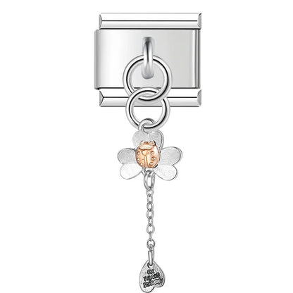 Daisy with dangling ladybug Italian charm, by Charmtastic