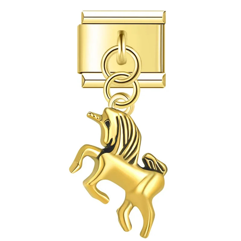 Gold unicorn dangle Italian charm, by Charmtastic