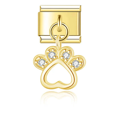 Heart lip Shiny charms silver&gold – gold-tone paw print heart charm with CZ accents, Italian charm bracelet charm by Charmtastic