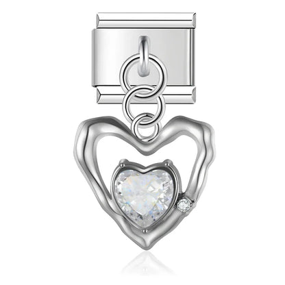 Heart Moon Cat Star Charm Italian silver – silver open heart charm with clear crystal, Italian charm bracelet charm by Charmtastic
