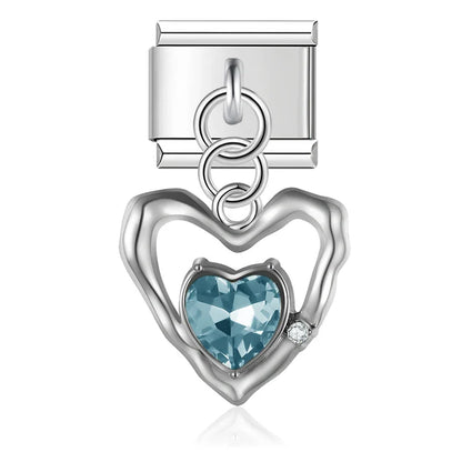Heart Moon Cat Star Charm Italian silver – silver open heart charm with teal crystal, Italian charm bracelet charm by Charmtastic