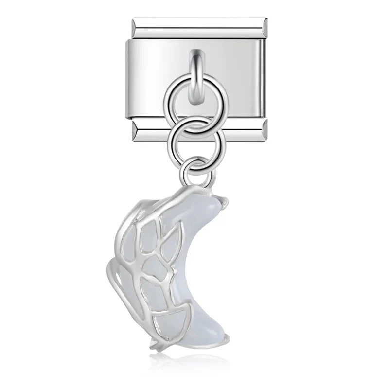 Heart Moon Cat Star Charm Italian silver – silver crescent moon charm with white enamel, Italian charm bracelet charm by Charmtastic
