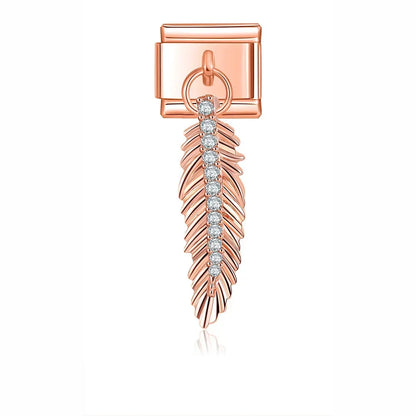 Heart Rainbow cloud Charm Italian rose gold – rose gold feather charm with crystal accents, Italian charm bracelet charm by Charmtastic