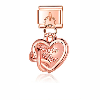 Heart Rainbow cloud Charm Italian rose gold – rose gold heart charm engraved Love You, Italian charm bracelet charm by Charmtastic