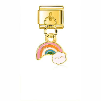 Heart Rainbow cloud Charm Italian rose gold – gold rainbow and cloud charm with colored enamel, Italian charm bracelet charm by Charmtastic