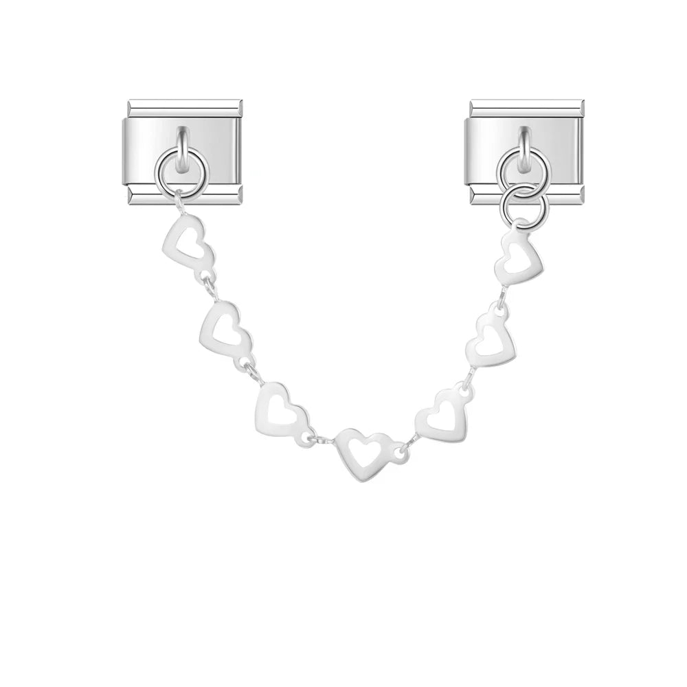 Silver heart safety chain link Italian charm, by Charmtastic