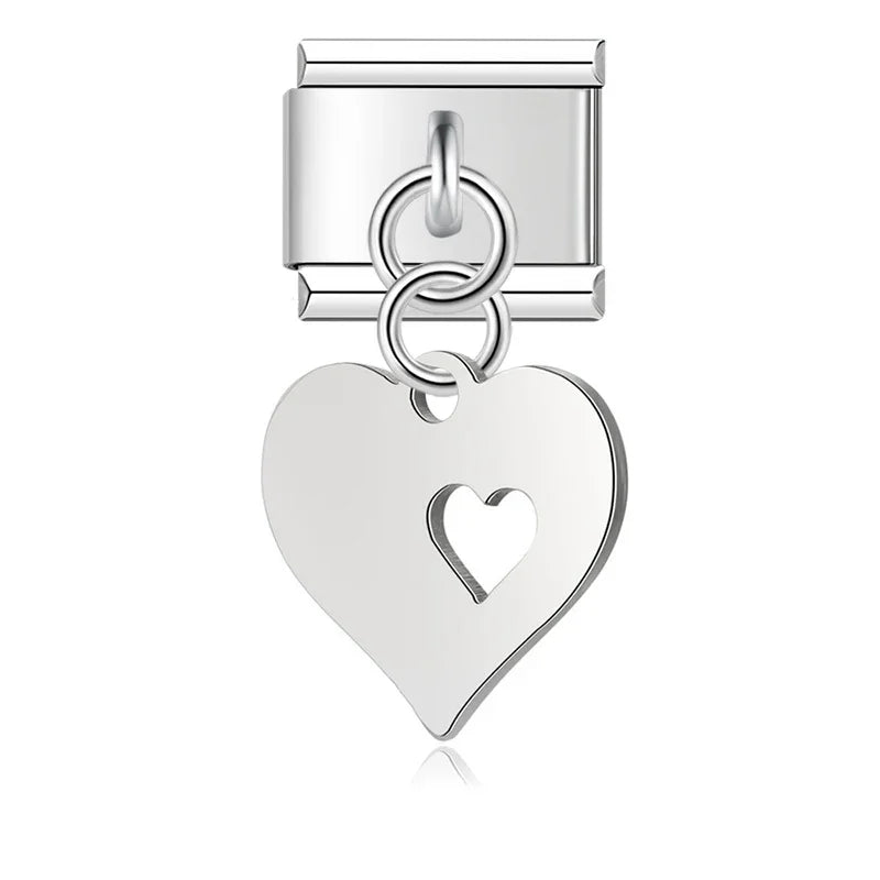 Heart silver cutout Italian charm, by Charmtastic