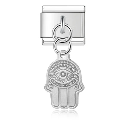 Heart Square Palm silver charms – hamsa hand charm with evil eye in silver, Italian charm bracelet charm by Charmtastic
