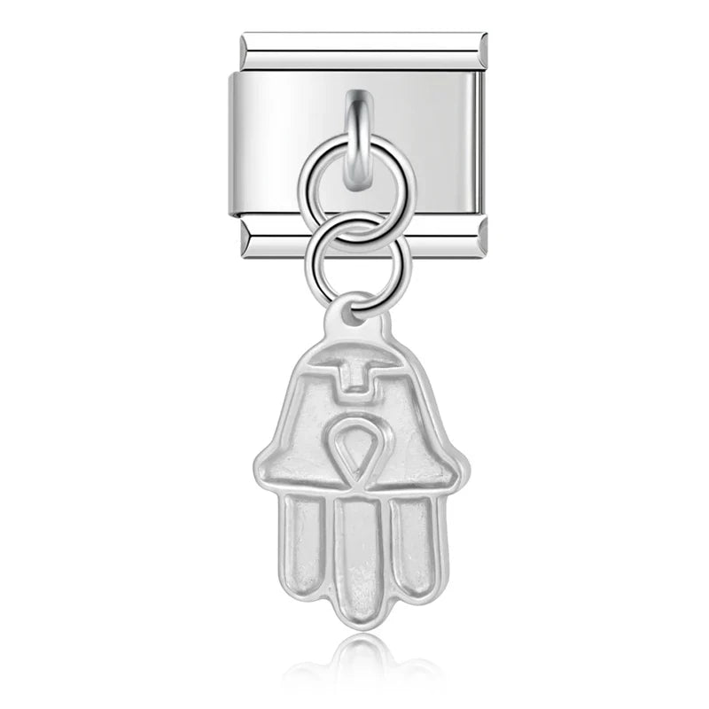 Heart Square Palm silver charms – hamsa hand charm with heart cutout in silver, Italian charm bracelet charm by Charmtastic