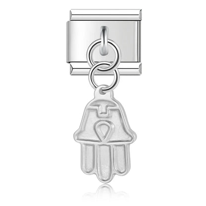 Heart Square Palm silver charms – hamsa hand charm with heart cutout in silver, Italian charm bracelet charm by Charmtastic