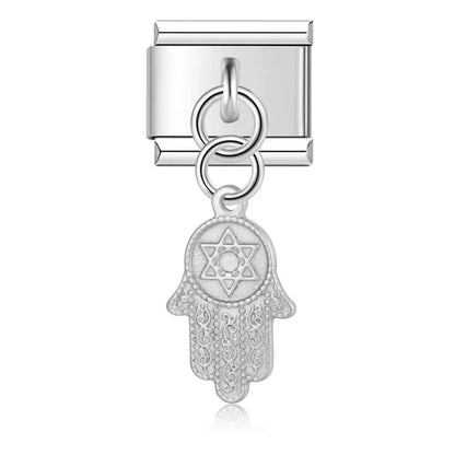 Heart Square Palm silver charms – hamsa hand charm with Star of David in silver, Italian charm bracelet charm by Charmtastic