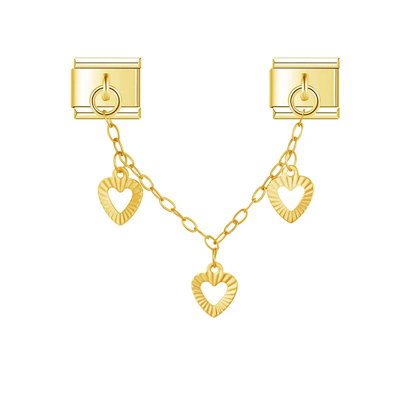 Gold heart cutout safety chain link — Italian charm bracelet, by Charmtastic