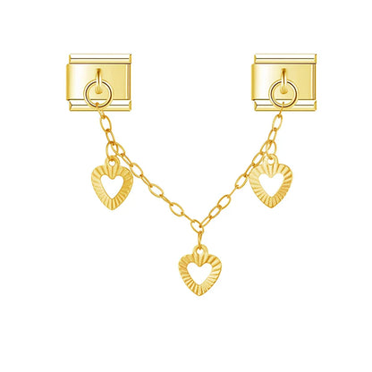 Gold heart cutout safety chain link — Italian charm bracelet, by Charmtastic